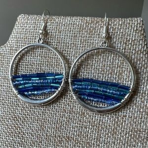 Beachy blue and silver hoop earrings